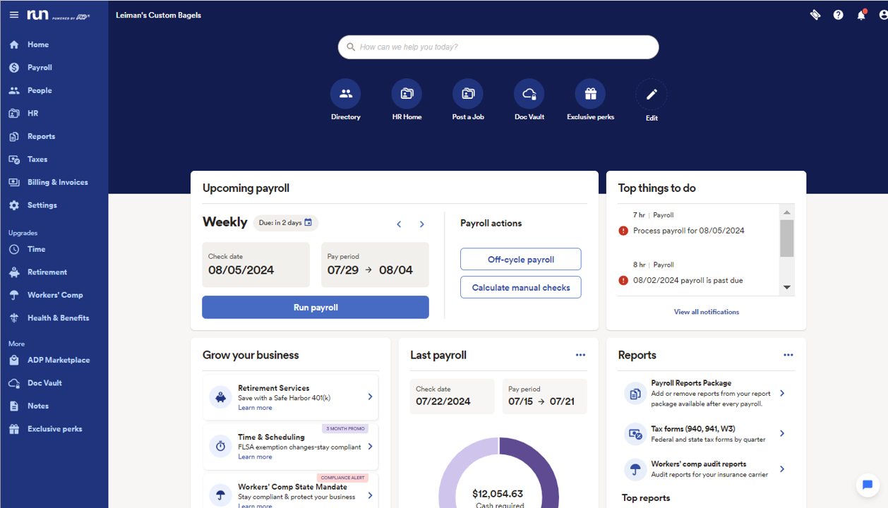 screenshot of RUN Powered by ADP